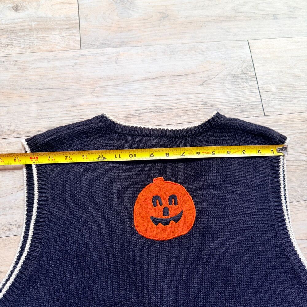 Vintage Halloween Sweater Vest Medium Cats Ghosts Haunted House Trick or Treat - Picture 8 of 10